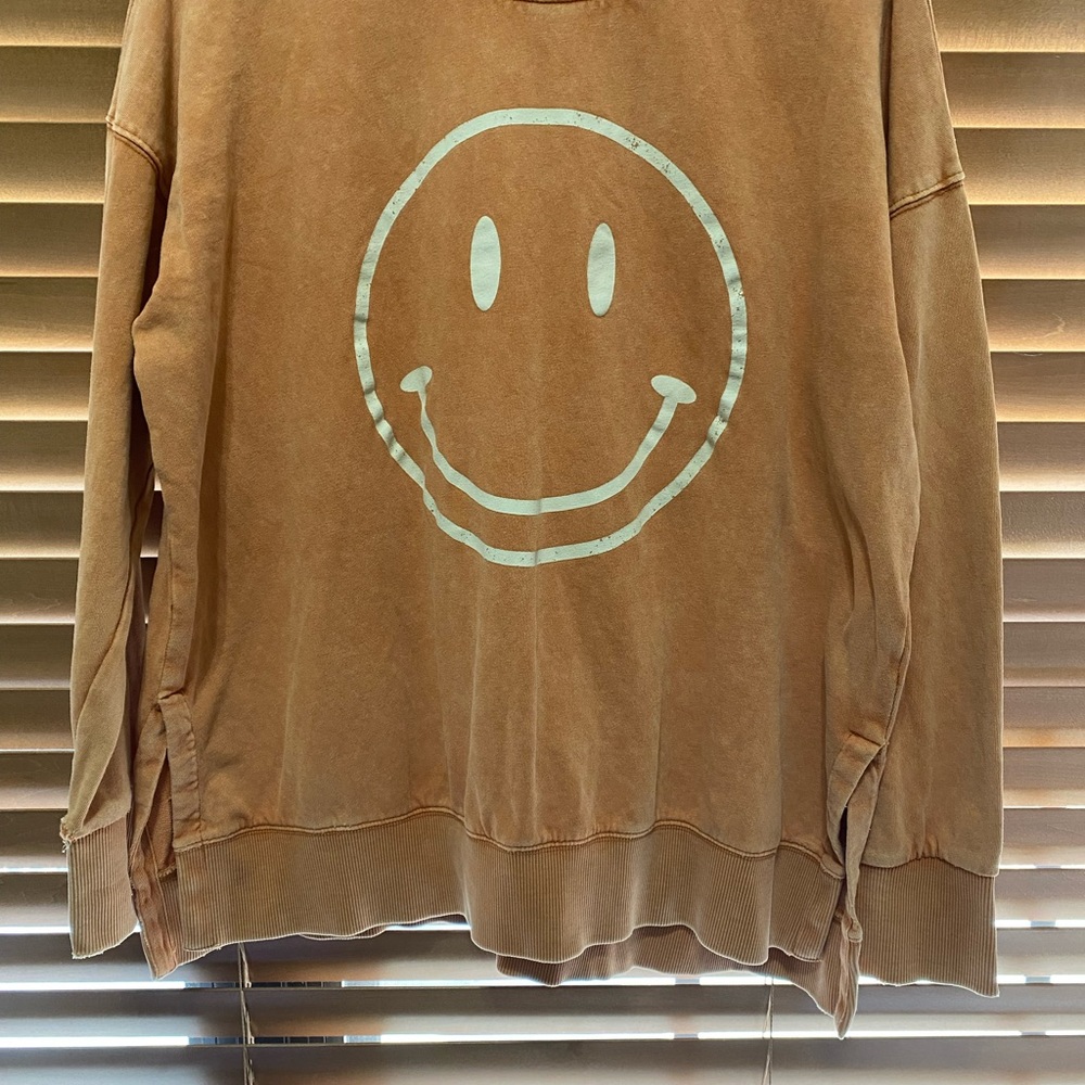 Smiley Face -Womens Medium Orange Lightweight Sweatershirt